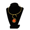 African Handmade Brass Necklace with Orange Glass Pendant.