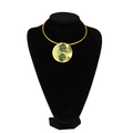 African Handmade Women Brass Necklace with 2 Green Glass Pendant