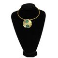 African Handmade Women Brass Necklace with 2 Green Glass Pendant