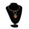 African Handmade Women Brass Necklace with a Pinkish Glass Pendant.