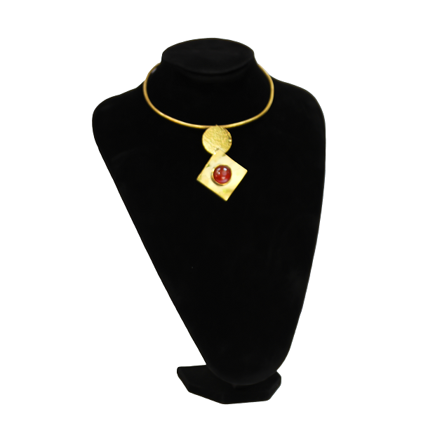 African Handmade Women Brass Necklace with Red Glass Pendant