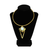 African Handmade Women Brass Necklace with White Glass Pendant