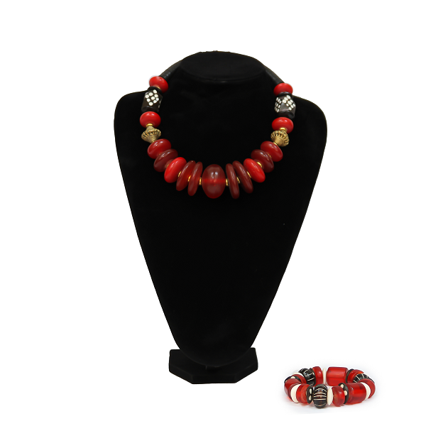 African Multicolored Trade Beads Nnecklace for Women and a Matching Bracelet